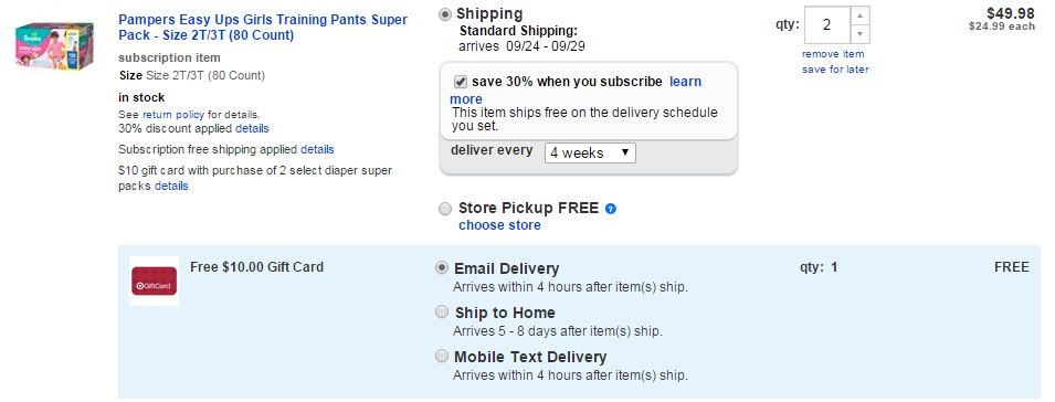 order of pampers diapers